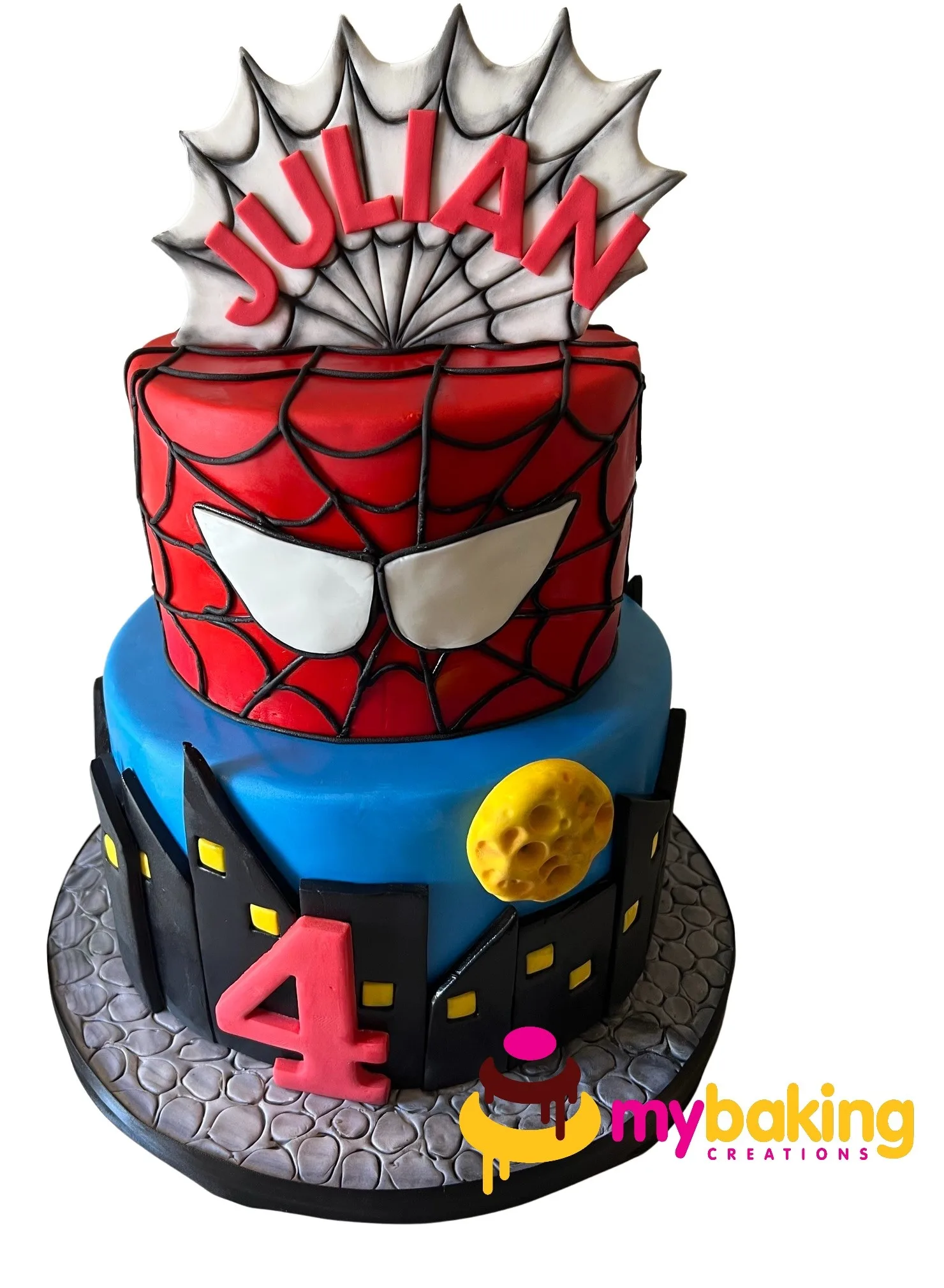 Custom Spider-Man themed tiered birthday cake Bay Area bakery